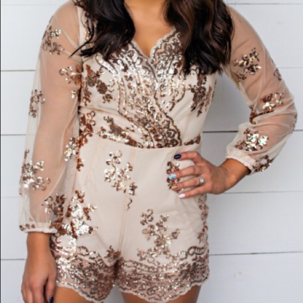 Sequin romper with mesh sleeves